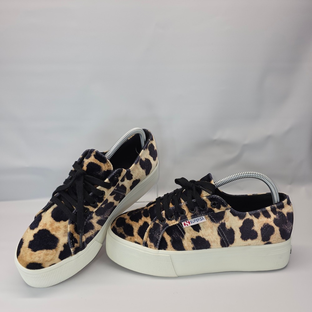 Superga 2790 Leopard Print‎ Velvet Platform Sneakers Women's Size 8.5